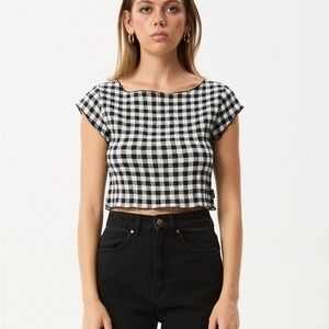 Afends Black & White Gingham Square Neck Crop Top